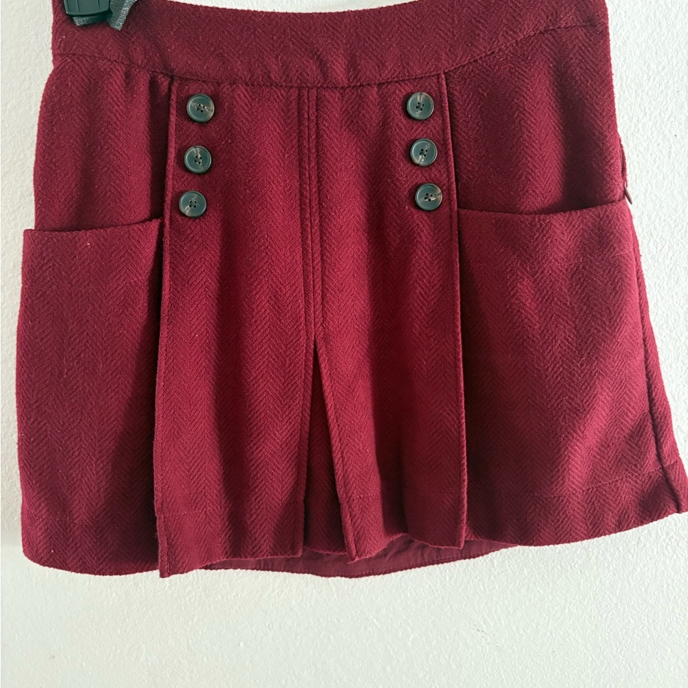 Free People Burgundy Buttoned Mini Skirt